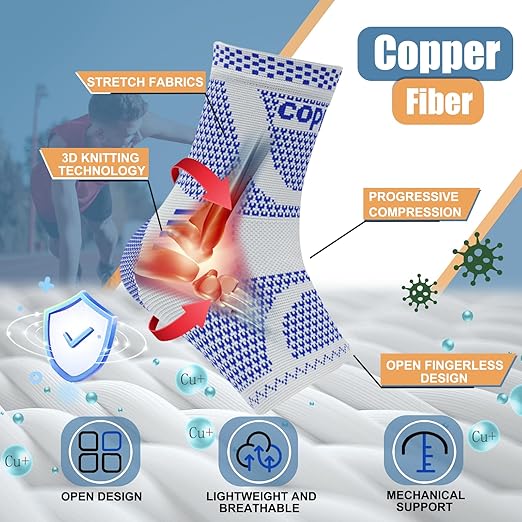 LISEPWU Copper Ankle Brace, Copper Infused Ankle Support Compression Sleeve for Men & Women, for Foot Pain Relief, Sprained Recovery, Achilles Tendonitis, Daytime or Night Use(Blue S)