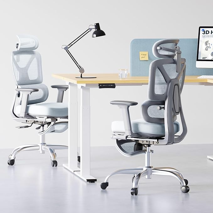 FLEXISPOT ErgoX Premium Ergonomic Office Chair with Footrest- Adjustable 3D Armrests, Dynamic Lumbar Support, Recline & Tilt Function, Mesh Seat, for Home & Office Use,Foam Blue