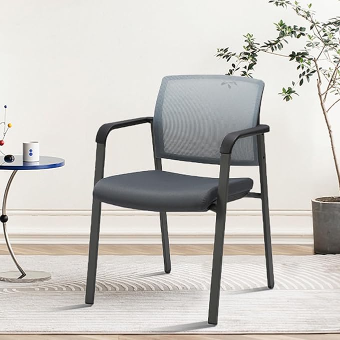 CLATINA Mesh Back Stacking Arm Chairs, Office Reception Guest Chair, Desk Chair No Wheels Ergonomic Lumbar Support and Thickened Seat Cushion for Waiting Conference Room Grey (4 Pack)