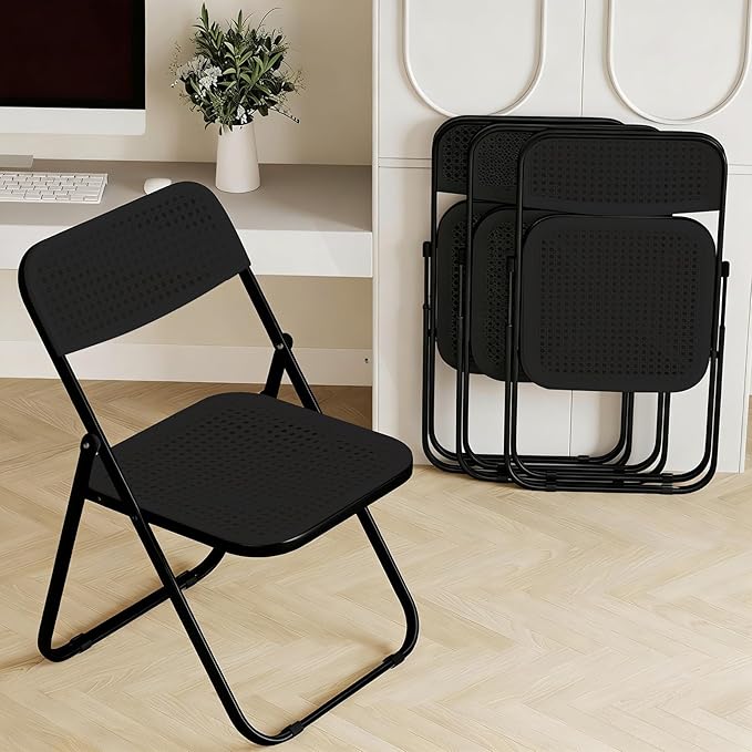 Folding Chairs, 300lb Capacity Steel Frame, Foldable for Indoor Outdoor Party,4-Pack,Black