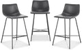 POLY & BARK Paxton Leather Counter Stools 24 Inches - Set of 3 - Counter Height Bar Stools with Back - Modern Barstools for Kitchen Island or Counters - Faux Leather & Matte Black Steel Base - Gray