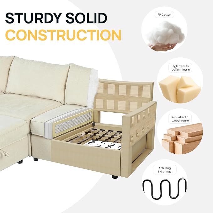 Oversized Modular 6 Seater Sofa with Removable Covers and Storage, Convertible U, L-Shaped and Sleeper Sectional, Modern Sectional Couch with Ottoman Chaise for Living Room, Bedroom, Apartment, Beige
