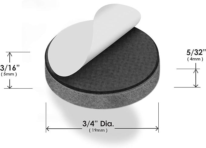 Slipstick Premium Wool Felt Furniture Pads/Small Chair Feet Floor Protectors (3/4 Inch Round) Includes 20 Heavy-Duty Felt Pads with Self Stick Adhesive, Gray, CB111
