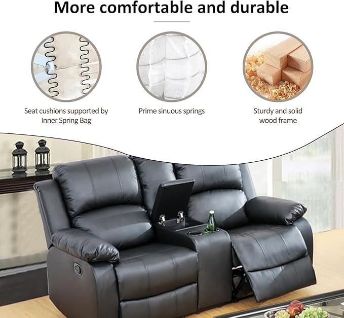 AYCP Bonded Leather Living Room Furniture Set Reclining Sofa Set Loveseat Furniture Sets in Living Room Sofa Recliners (Loveseat, Black)