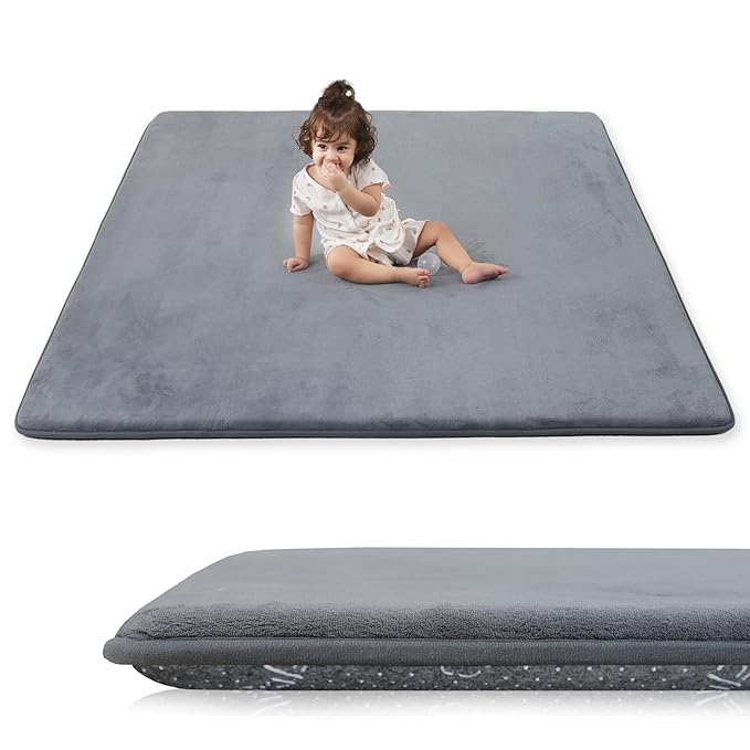 PAPAMAT 1.3" Thick Baby Floor Play Mat 59x79, Basic Padded Foam Mat for Tummy Time Crawling, Non Slip Cushioned for Babies Toddlers Infants Kids (Dark Grey)