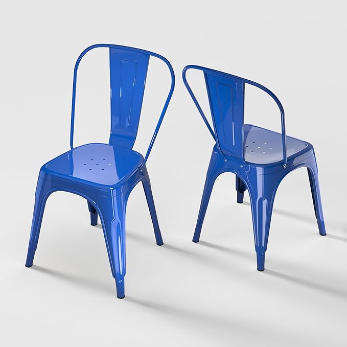 Metal Dining Chairs Set of 2,Stackable Tolix Chair Indoor/Outdoor for Kitchen,Cafe,Restaurant,Bistro & Patio Multiple Colors(Blue)