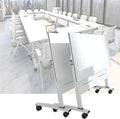 Folding Conference Room Tables, Flip Top Mobile Training Table with Wheels, Mobile Dynamic Meetings Training Tables, Portable Office Executive Desk, Rolling Seminar Meeting Table (2, White, 47.2in)