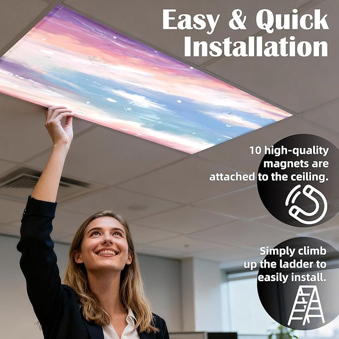 8 Pcs Fluorescent Light Covers - 4 x 2 Feet Covers for Ceiling Lights, Magnetic Light Filters for Classroom, Office, Hospitals, Home (Sunset Glow)