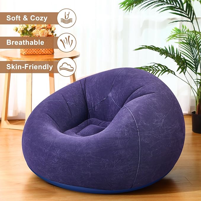 Realspring 6 Pcs Inflatable Bean Bag Chairs for Adults with Electric Air Pump, Blow up Couch Folding Portable Inflatable Couch Lazy Sofa for Outdoor Movie Nights Camping Room (Blue)