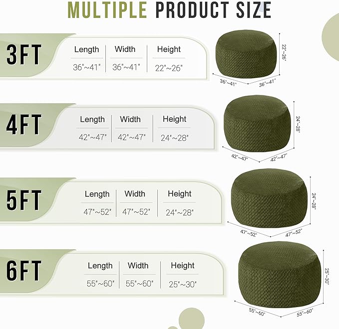 5FT Bean Bag Chair,Giant Bean Bag Chairs for Adults,Big Bean Bags with Memory Foam Filled, Large Beanbag Chairs with Chevron Plush Cover-Green