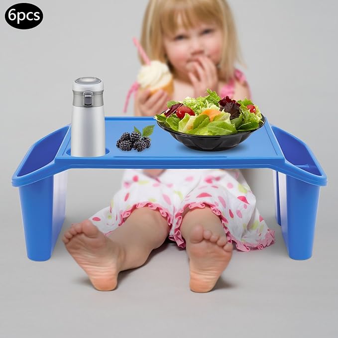 6 Pcs Kids Lap Desk Tray, Plastic Breakfast Lap Desk Trays with Storage Slots, Portable Stackable Lap Tray Tables for Writing Drawing Classroom, 19.69" L x 9.84" W x 7.1" H (Blue)