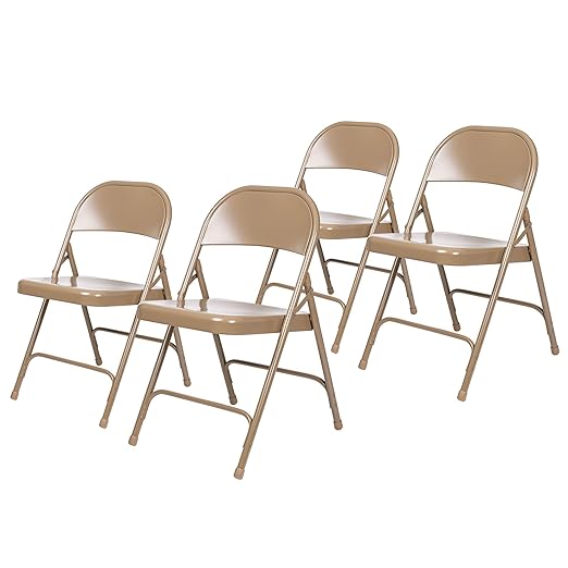 OEF Furnishings OEF50 Series All-Steel Heavy-Duty Folding Chairs with 500 lb Weight Capacity (4-Pack, Beige)