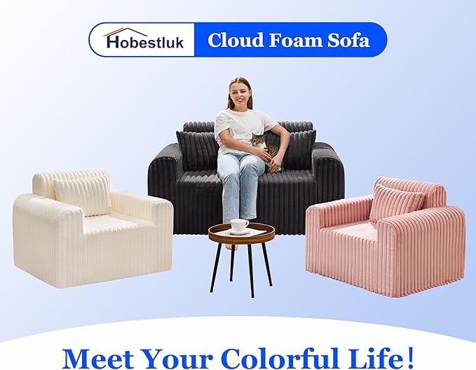 Hobestluk Couch Sofa 2-Seater Foam Sofa Loveseat for Small Spaces Comfy Sofas with Removable Cover Furry Couch with Pillows for Living Room, Bedroom, Apartment, Office (Dark Grey, Loveseat)