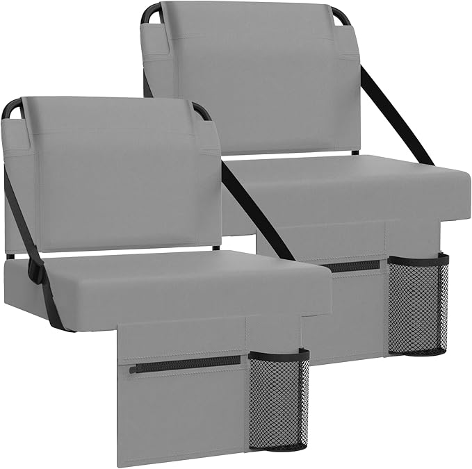 2pcs Stadium Seat for Bleachers with Back Support，Portable Bleacher Chairs with Back and Cushion，Includes Shoulder Strap and Cup Holder