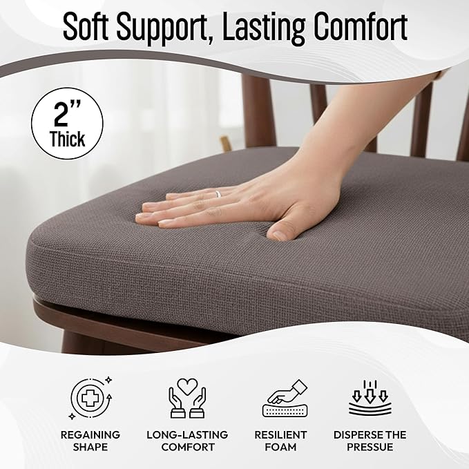 D-Shaped Indoor Chair Cushions 17" x 16" for Kitchen & Dining Chairs – 2'' Thick Seat Pads with Ties & Non-Slip Backing, High-Density Foam, Machine-Washable Covers, Set of 4 with Chair Leg Pads, Gray