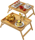 Youpehom Bed Tray Table with Folding Legs,Bamboo Breakfast in Bed for Kitchen Serving Tray,Sofa,Eating,Used As Laptop Desk Snack Tray 2 Pack (Bamboo)