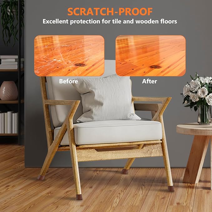 36pcs Round Chair Leg Floor Protectors, Felt Pads Chair Leg Protectors for Hardwood Floors, Silicone Furniture Feet Cups Covers Felt Pads, Prevents Scratches & Reduce Noise, Brown, Large
