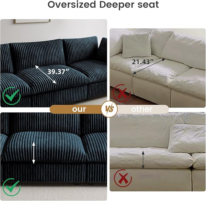WJShome Cloud Modular Sectional Sofa,160" Oversized L Shaped Sofa Couch with Storage Ottoman,5 Seater Comfy Couch with Chaise Couches,Covers Washable&Replaceable (Black)