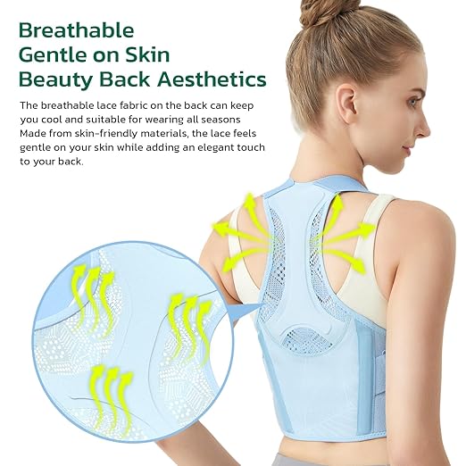 Posture Corrector for Women - Lightweight and Breathable Back Brace for Pain Relief, Rounded Shoulders and Hunchback, Compact & Portable with Fashionable Design, Invisible Under Clothes Blue M