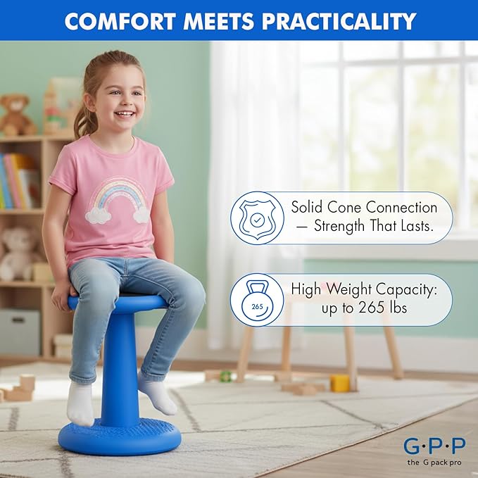 Gpack-pro Kids Wobble Stool – Improves Focus Attention – Non-Slip Base - Wiggle Chair Active Flexible Seating for Preschool Kindergarten Elementary School 17.7-Inch High (Black)
