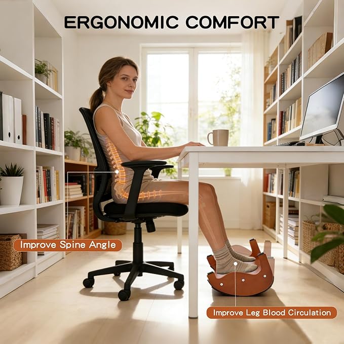 Ergonomic Wooden Under Desk Footrests with Rocking Feature, Non-Slip Design, Improves Posture, Circulation, and Comfort for Home & Office Use