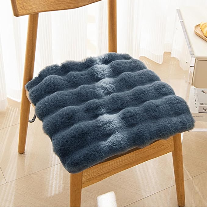 Square Faux Fur Seat Cushion, Faux Rabbit Fleece Chair Pad, Winter Thick Plush Cushions for Dining Chairs, Comfy Lazy Sofa Office Floor Pillow, Cute Bedroom Decor(Deep Gray,6pc/19.7×19.7inches)