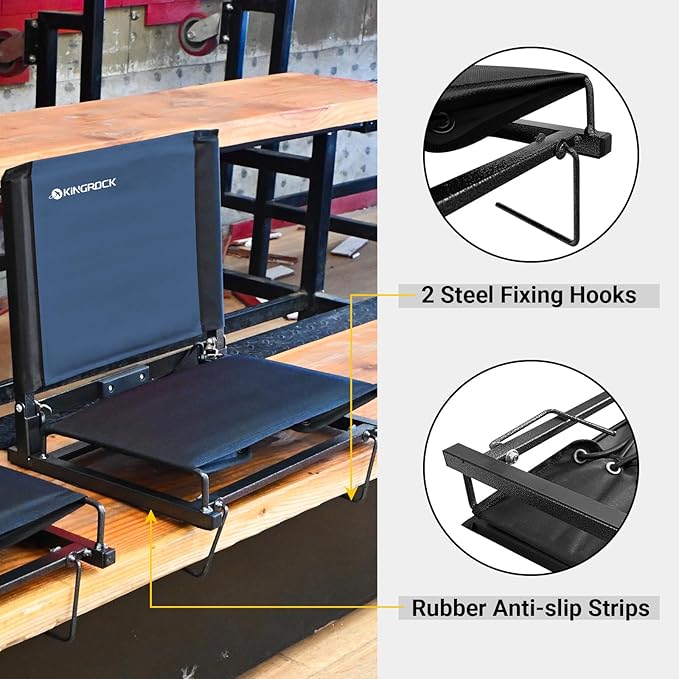 KINGROCK Stadium Chair for Bleachers with Back Support Portable Folding Bleacher Seat Cushion Padded Backrest 2 Hooks Lightweight for Sports Games Concert
