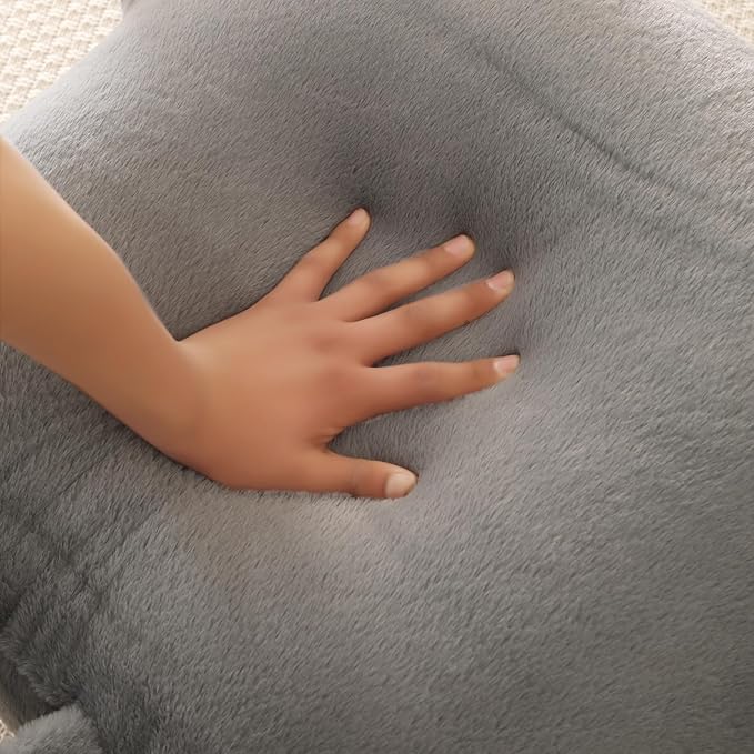 PAJEO Reading Pillow for Sitting in Bed, Large Backrest Reading Pillow with Arm Rest,Back-Rest Support Cushion for Sit Up on Couch, Sofa, and Floor, Dorm Essentials (Gray Faux Fur, Standard(17"))