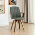 WUPOTO Set of 1 MCM Dining Chair, Mid Century Modern Chair with Walnut Craftsmanship, Upholstered Faux Leather, Wooden Arms and Legs, Faux Leather Dining Chair for Kitchen/Living Room - Green