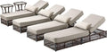 ACTREST Luxury Outdoor Chaise Lounge Chairs of 4 with 5 Inch Thick Cushions and Side Table - 6 PCS High Back Brown Wicker Rattan Patio Recliners Lounger Furniture Set for Poolside Sunbathing - Beige