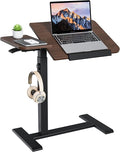 ETHU Overbed Table with Tilting Top, Medical Table with Wheel Height Adjustable - Laptop Bedside Table with Locking Wheels for Hospital, Home, and Office (Walnut)