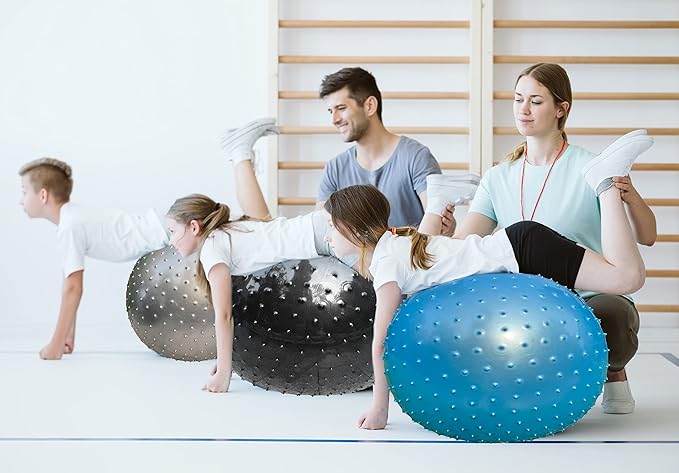 penepico Large Sensory Massage Ball for Kids, 33.5" 85CM Bouncy Exercise Balls, Big Inflatable Balls with Tactile Spikes, Outdoor Play Yoga Balls, Large Beach Ball (2 Set Grey)