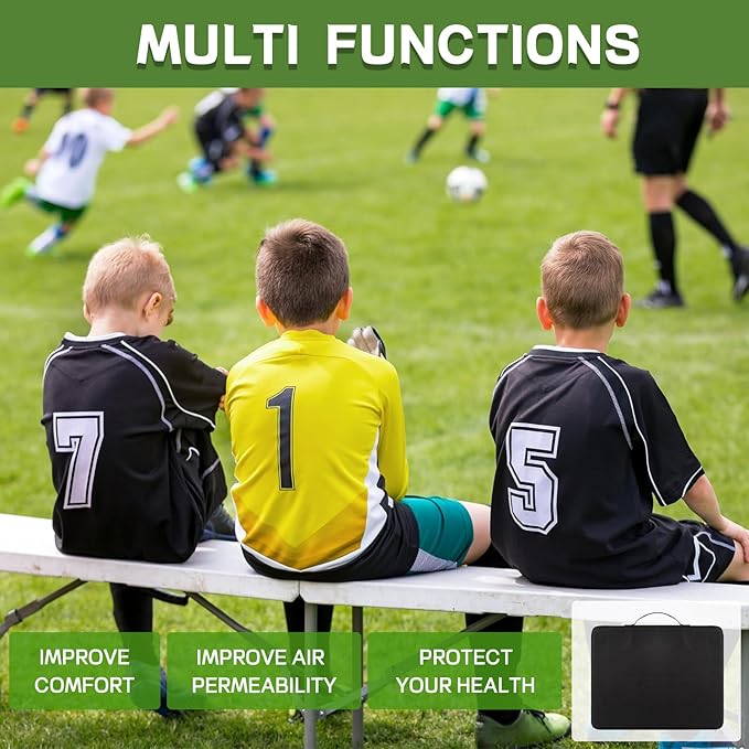 Kirvoita Multi-Functional Stadium Seat Cushions 2 Pack, Waterproof Oxford Filled with High Resilence Sponge, for Any Outdoor Events Use (Black)