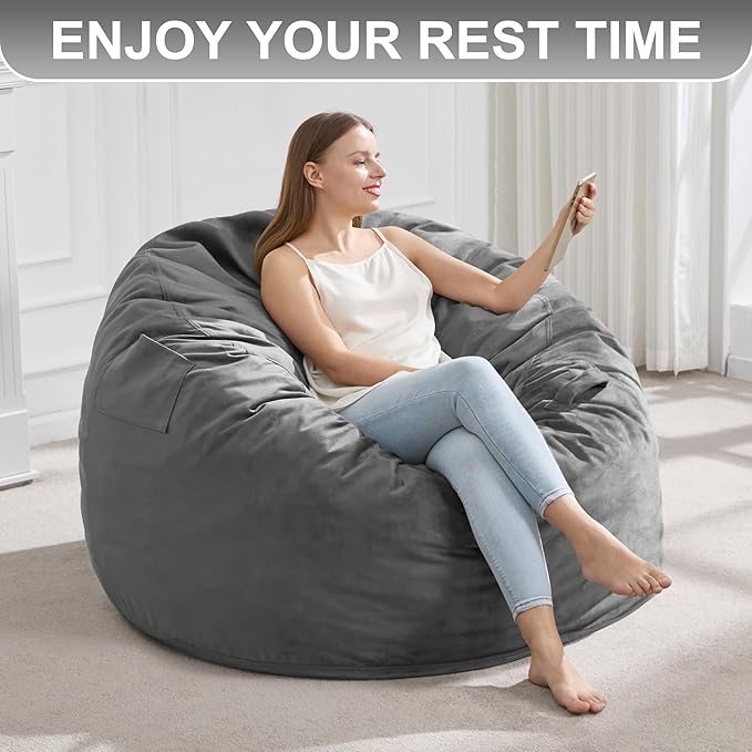 Hobestluk 3FT Bean Bag Chair Giant Bean Bag Chairs for Adults Large Bean Chairs with Removable Cover, Beanbag Chair with Filler, Adult Bean Bag Chairs for Living Room, Bedroom