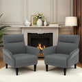 2-Pack Faux Leather Accent Sofas, Slanted Shawl Armchairs with Wide Armrests & Wooden Legs, Gray Sofa Chairs Set for Living Room, Bedroom, Small Spaces