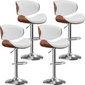 Aowos Bar Stools Set of 4, Adjustable Swivel Leather Bar Stools for Kitchen Island, Mid Century Modern Counter Height Bar Chairs Barstools with Back & Footrest (White)