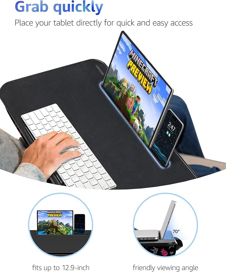 Lap Desk – L.DOCTOR Cushioned Lap Desks, Portable Laptop Desk for Bed, Couch & Floor, Washable Cushion, Built-in Phone & Tablet Slot, Fits 17.3" Laptop – Working, Writing, Gaming – Large, Crown Skull
