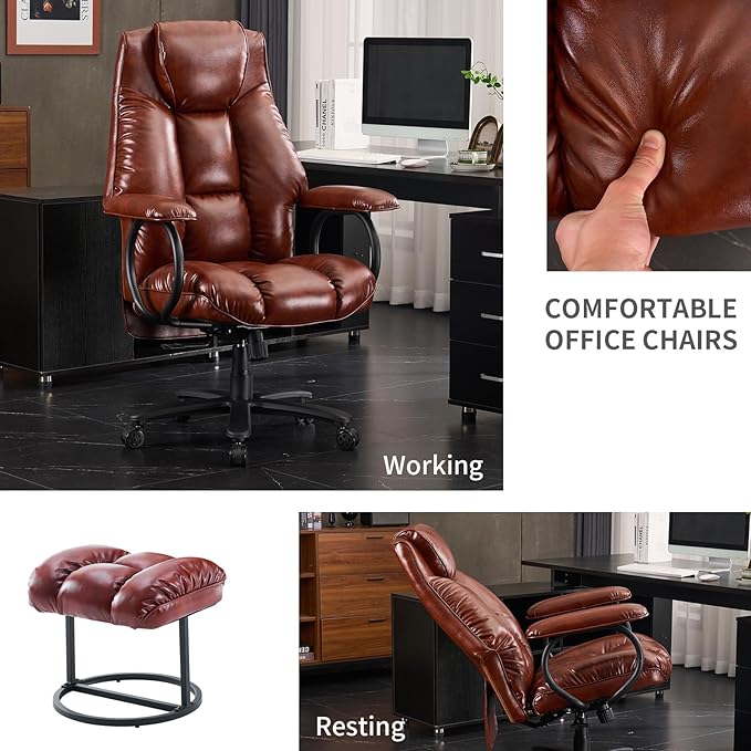 ATMILD Office Chair Big and Tall, High Back Ergonomic Office Chair with Padded Armrest, 400 lbs,PU Leather (Brown)