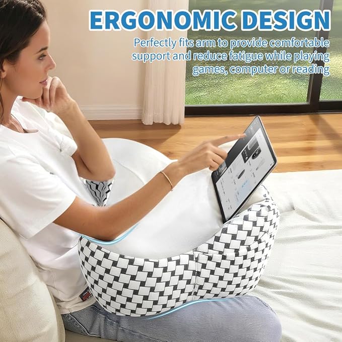 Laptop Pillow, Ergonomic Memory Foam Lap Desk Cushion Soft Reading Gaming Pillow for Lap with Knitting Side Pocket for Casual Living Reading, Working, Gaming, Writing in Bed Couch Floor