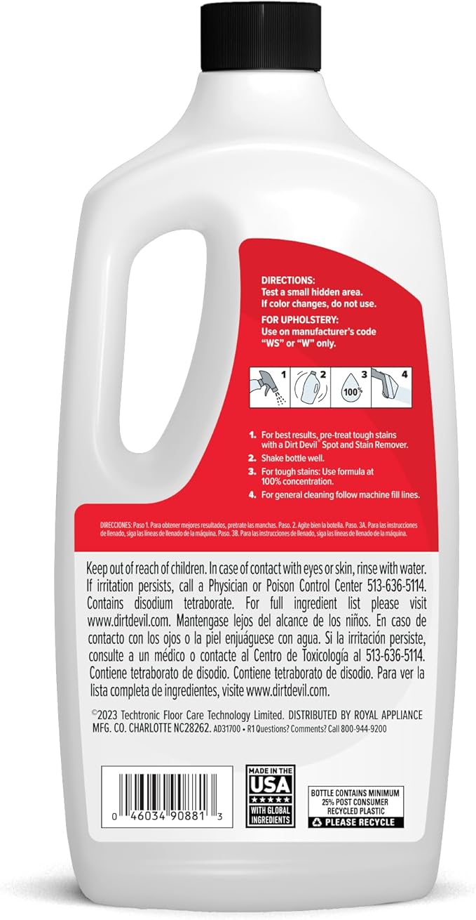 Dirt Devil Pet Portable Spot Cleaner Solution, 32 oz., Fresh Blossom Scent, Upholstery and Carpet Shampoo Solution, Eliminates Pet Messes and Odors, Pair with Dirt Devil Portable Spot Cleaners