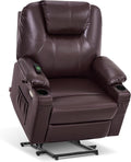 MCombo Oversized Power Lift Recliner Chair for Elderly, Lift Chair with Heat and Massage for Big and Tall, USB&Type C Ports, Cup Holders, Faux Leather R7510 (Dark Brown, Large-Wide)