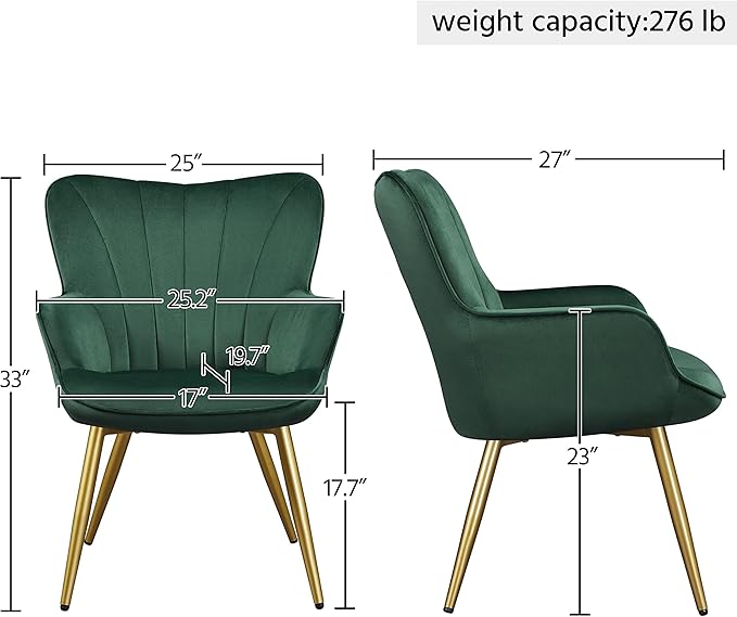 Yaheetech Velvet Accent Chair, Modern Armchair Vanity Chair with Wing Side and Metal Legs, Cozy and Soft Padded and High Back for Living Room/Makeup/Office/Bedroom, Green