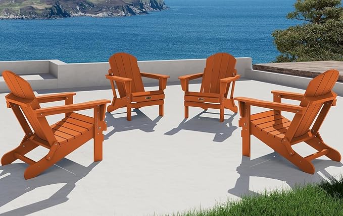 SERWALL Folding Adirondack Chair for Patio Garden Outdoors Heavy All-Weather Fire Pit Chairs - Orange
