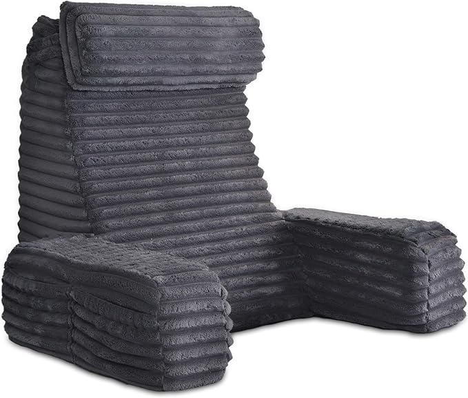ENITYA 22" XL Back Pillow for Bed Sitting Up, Reading Pillow with Built-in Arms, Soft Back Support Chair, Ideal for Watching TV, Gaming, Nursing, Resting, Post Surgery, Dark Grey