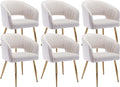 KCC Modern Accent Dining Chairs, Set of 6, Velvet Dining Chairs with Tufted Hollow Back & Gold Metal Legs for Living Room, Dining or Restaurant - Cream