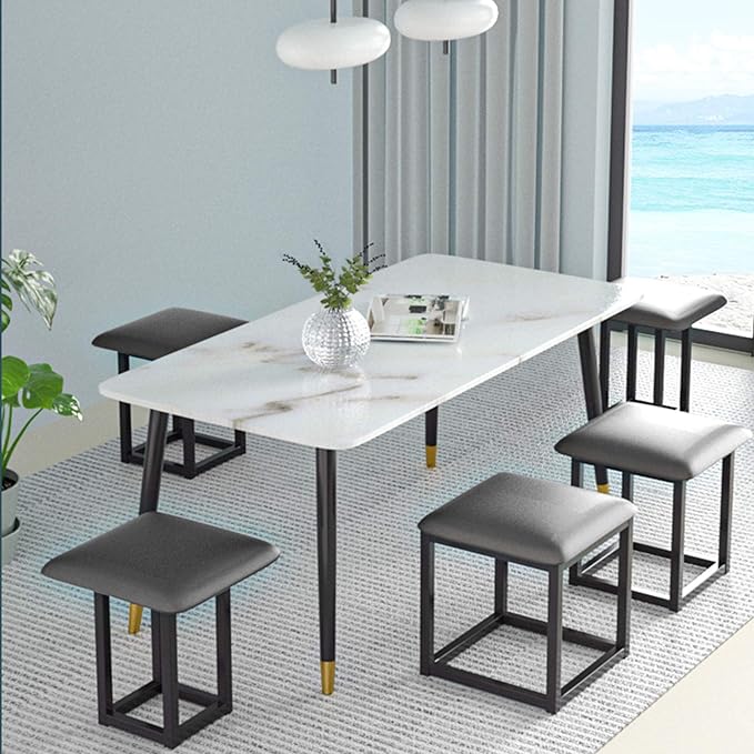 5 in 1 Nesting Ottoman Cube Chair, Stackable Stools, Leather Square Ottoman Bench, Foot Stool with Wheels for Living Room,Dining Room 15.75x15.75x16.54 inches