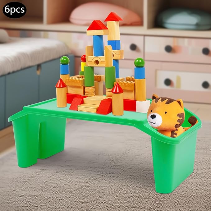 6 Pcs Kids Lap Desk Tray with Storage, 19.69 * 9.84 * 7.1in Desk Bulk Lap Table with Side Pockets and Slot, Portable Plastic Lap Bed Table for Writing Eating Game Classroom (Green)