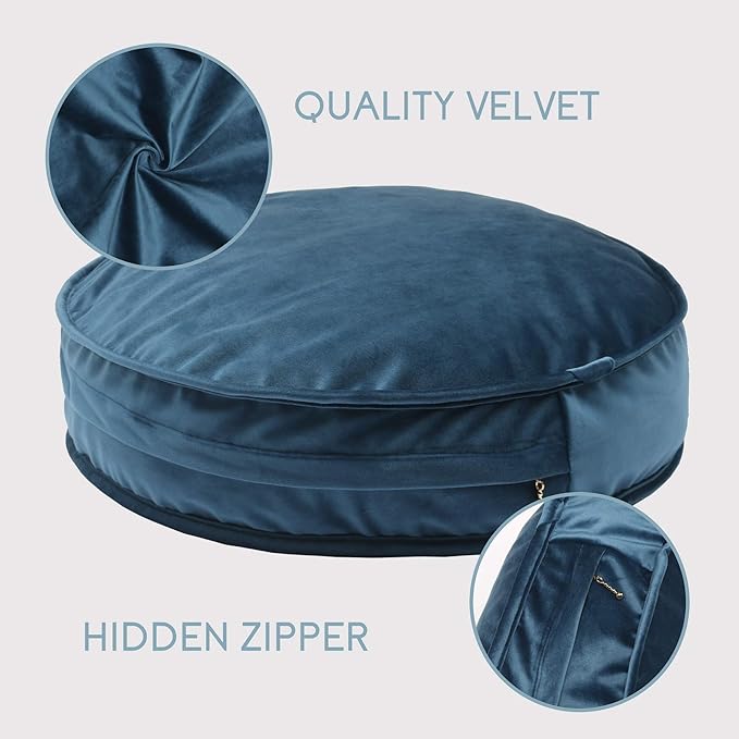 YIUOR Round Floor Pillow Cover Velvet Throw Seating Pouf Yoga Meditation Cushion Plush Case Reading Room Decor Cover Only (25.6IN, Dark Blue)