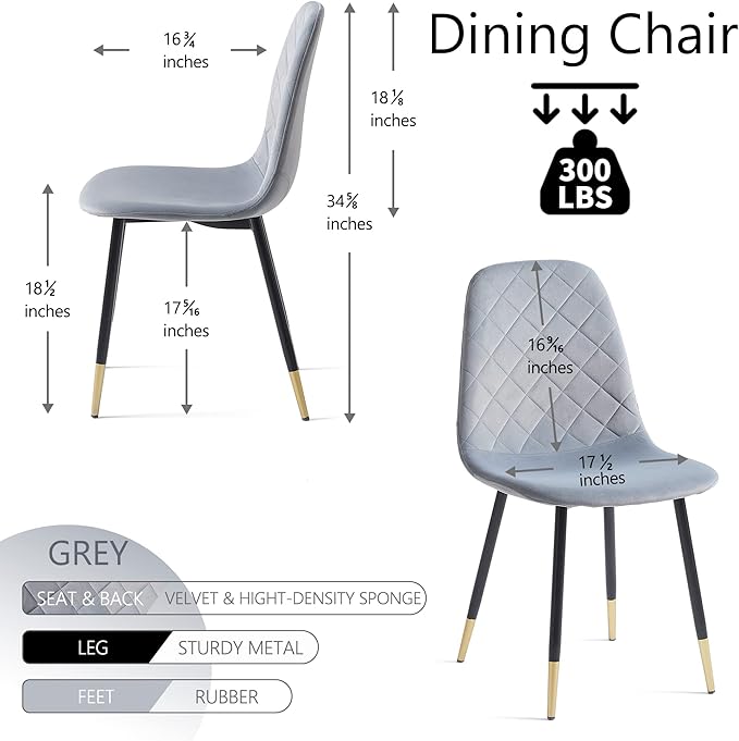 Set of 4 Dining Chair Unique Design Upholstered Velvet Kitchen Chair Ergonomic with Backrest Soft Living Room Chair Armless with Metal Legs for Home, Dining Hall,Restaurant