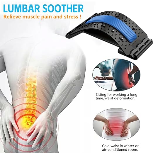 Lumbar Support Board & Back Stretcher - 4-Level Adjustable Cracker for Lower Back Pain Relief, Home Office Use (Blue)